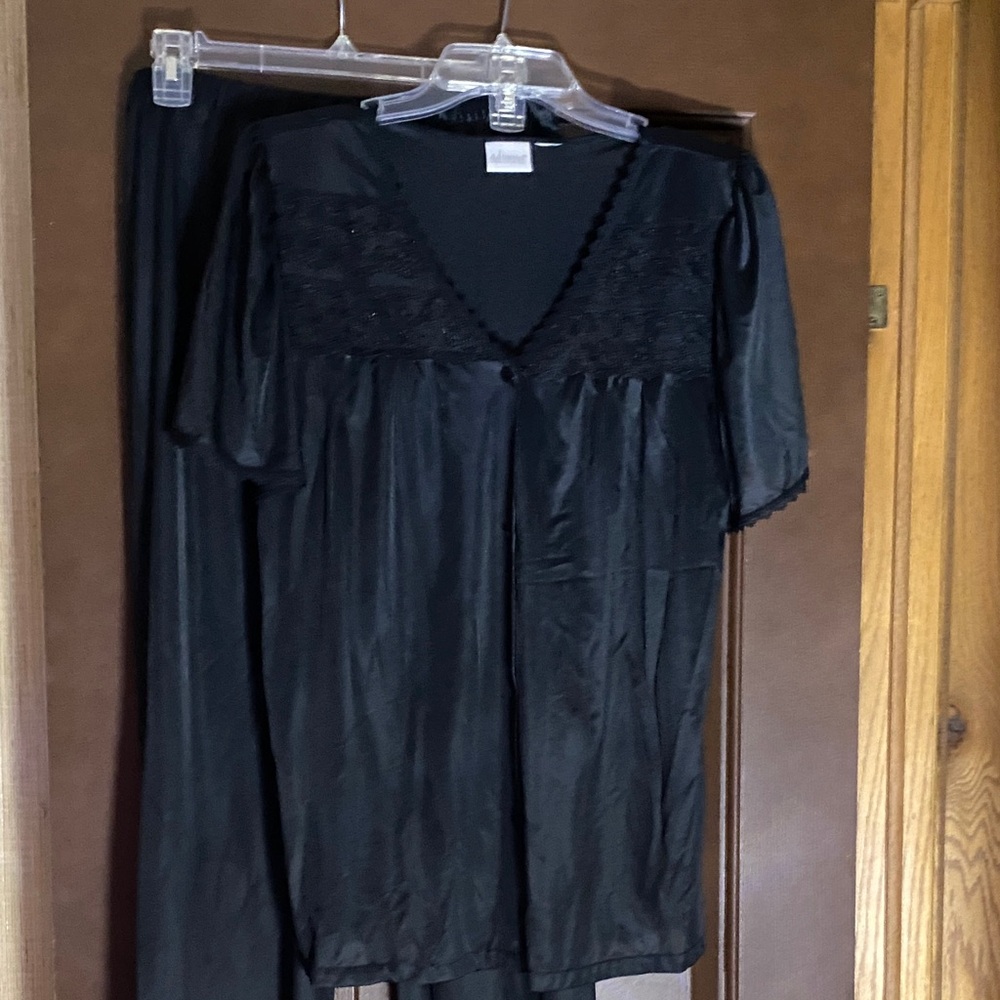Adonna Black Satin Nightgown Set- Size L New